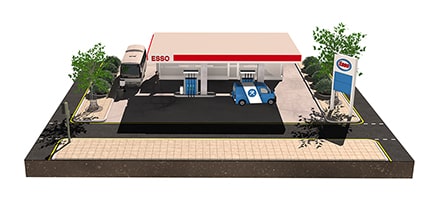 Ein Modell einer Esso Tankstelle mit Gr?nbereich